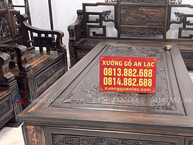 bàn ghế mẫu sơn thủy tứ trụ 10 món chân 12 gỗ mun