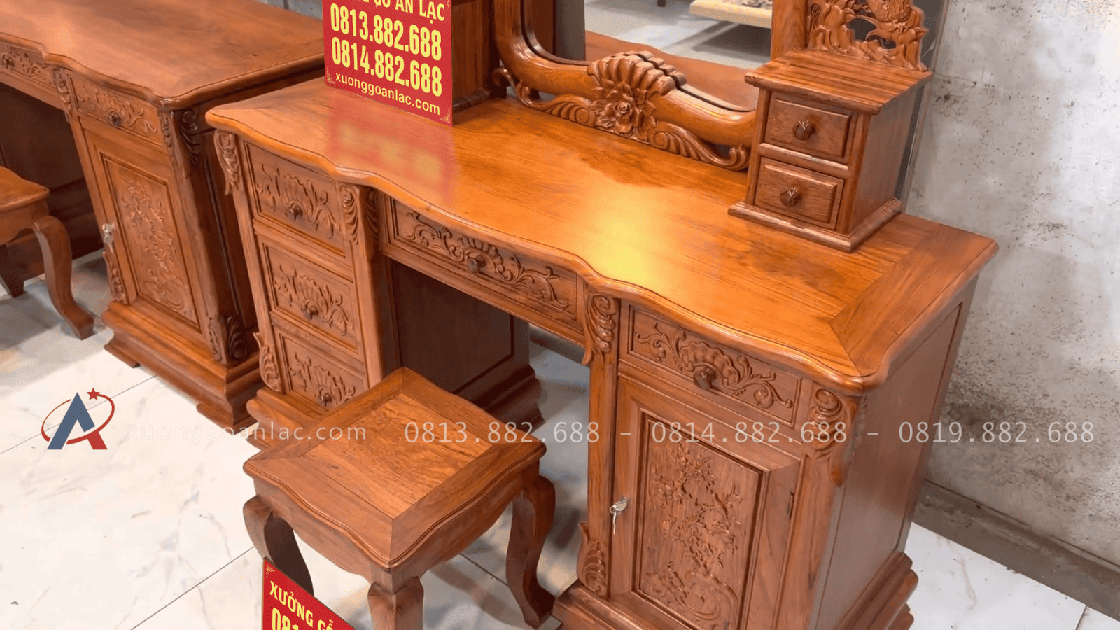 Bàn trang điểm và bàn làm việc gỗ hương đá 15 mẫu bàn trang điểm louis hoàng gia