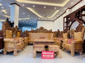 bàn ghế hoàng gia nguyên khối 10 món gỗ gõ đỏ hàng vip