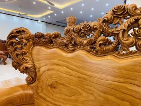 Bộ bàn ghế hoàng gia nguyên khối 10 món gỗ gõ đỏ hàng vip (Anh Đàn - An Giang) 28 vách tựa dày 15p