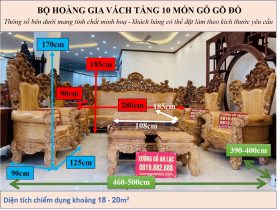 Bộ bàn ghế hoàng gia nguyên khối 10 món gỗ gõ đỏ hàng vip (Anh Đàn - An Giang) 18 kích thước bộ bàn ghế hoàng gia