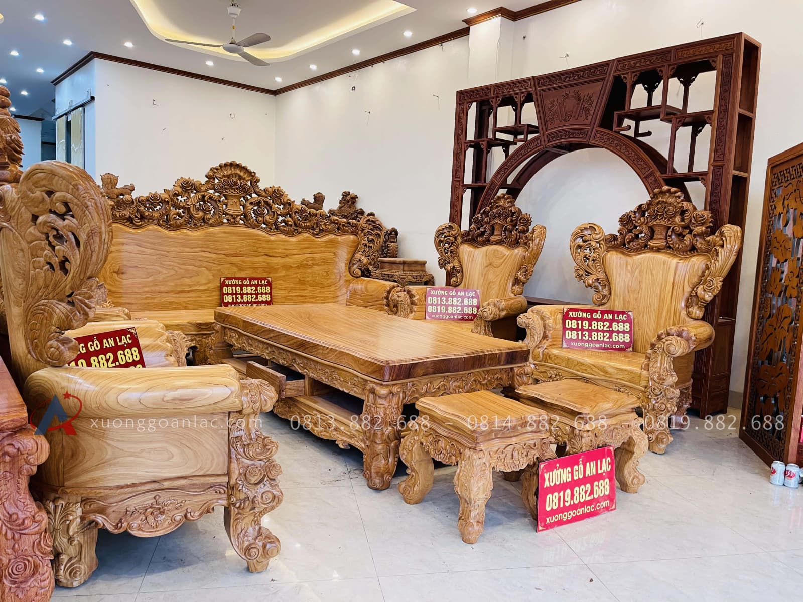 Bộ bàn ghế hoàng gia nguyên khối 10 món gỗ gõ đỏ hàng vip (Anh Đàn - An Giang) 36 mẫu bàn ghế hoàng gia 10 món