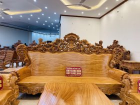 Bộ bàn ghế hoàng gia nguyên khối 10 món gỗ gõ đỏ hàng vip (Anh Đàn - An Giang) 20 bàn ghế louis 10 món