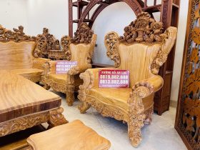 Bộ bàn ghế hoàng gia nguyên khối 10 món gỗ gõ đỏ hàng vip (Anh Đàn - An Giang) 21 bộ đôi ghế đơn louis hoàng gia