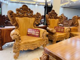 Bộ bàn ghế hoàng gia nguyên khối 10 món gỗ gõ đỏ hàng vip (Anh Đàn - An Giang) 22 bàn ghế gỗ gõ đỏ cao cấp