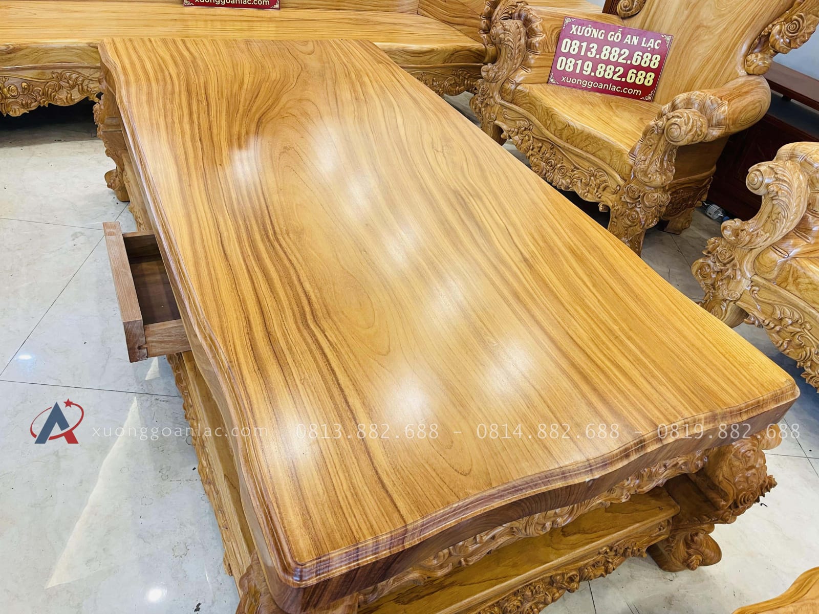 Bộ bàn ghế hoàng gia nguyên khối 10 món gỗ gõ đỏ hàng vip (Anh Đàn - An Giang) 40 bàn trà gỗ gõ đỏ nguyên khối