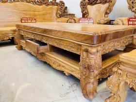 Bộ bàn ghế hoàng gia nguyên khối 10 món gỗ gõ đỏ hàng vip (Anh Đàn - An Giang) 24 bàn trà louis hoàng gia