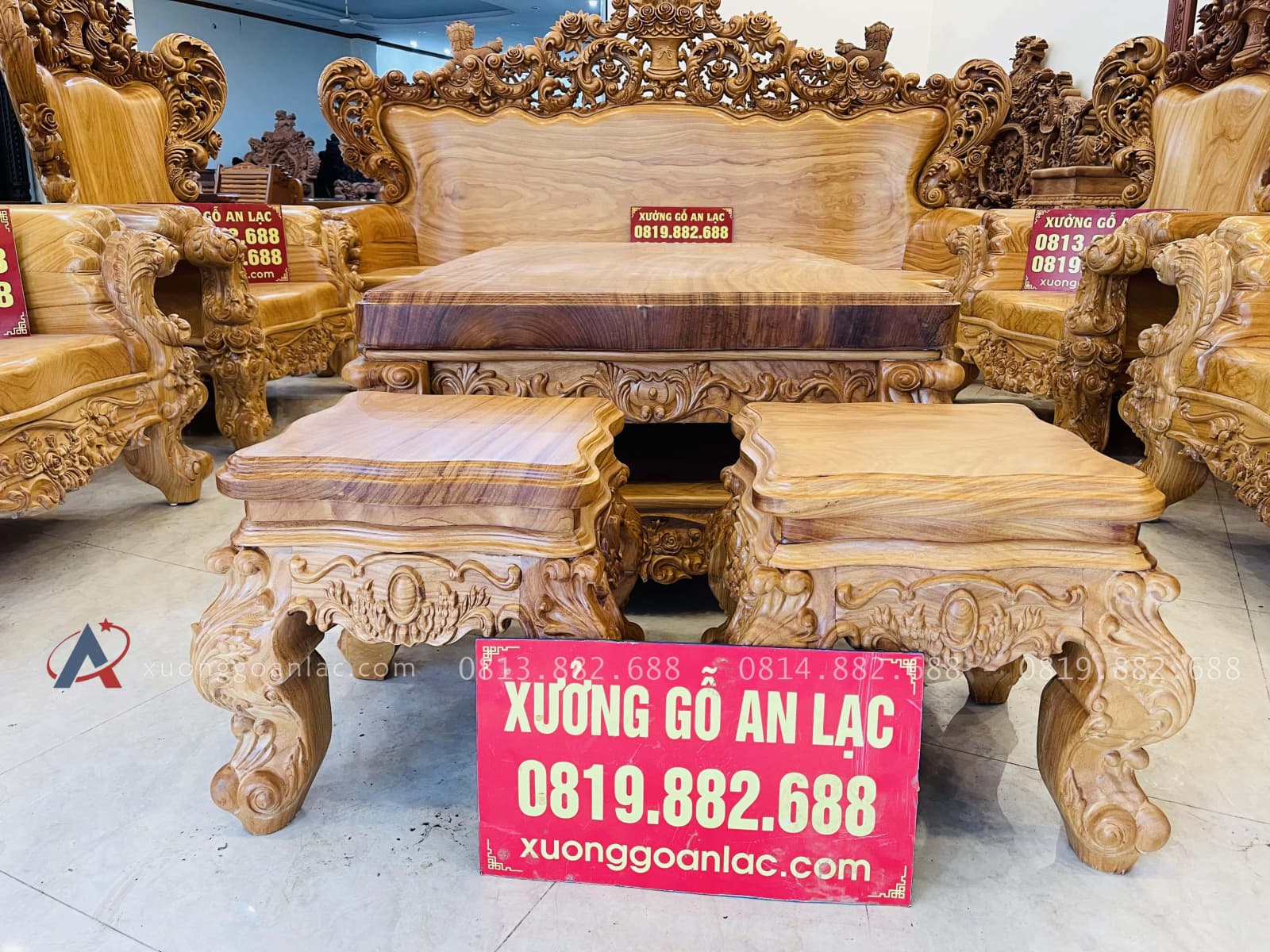 Bộ bàn ghế hoàng gia nguyên khối 10 món gỗ gõ đỏ hàng vip (Anh Đàn - An Giang) 42 Đoản dài louis gỗ gõ đỏ