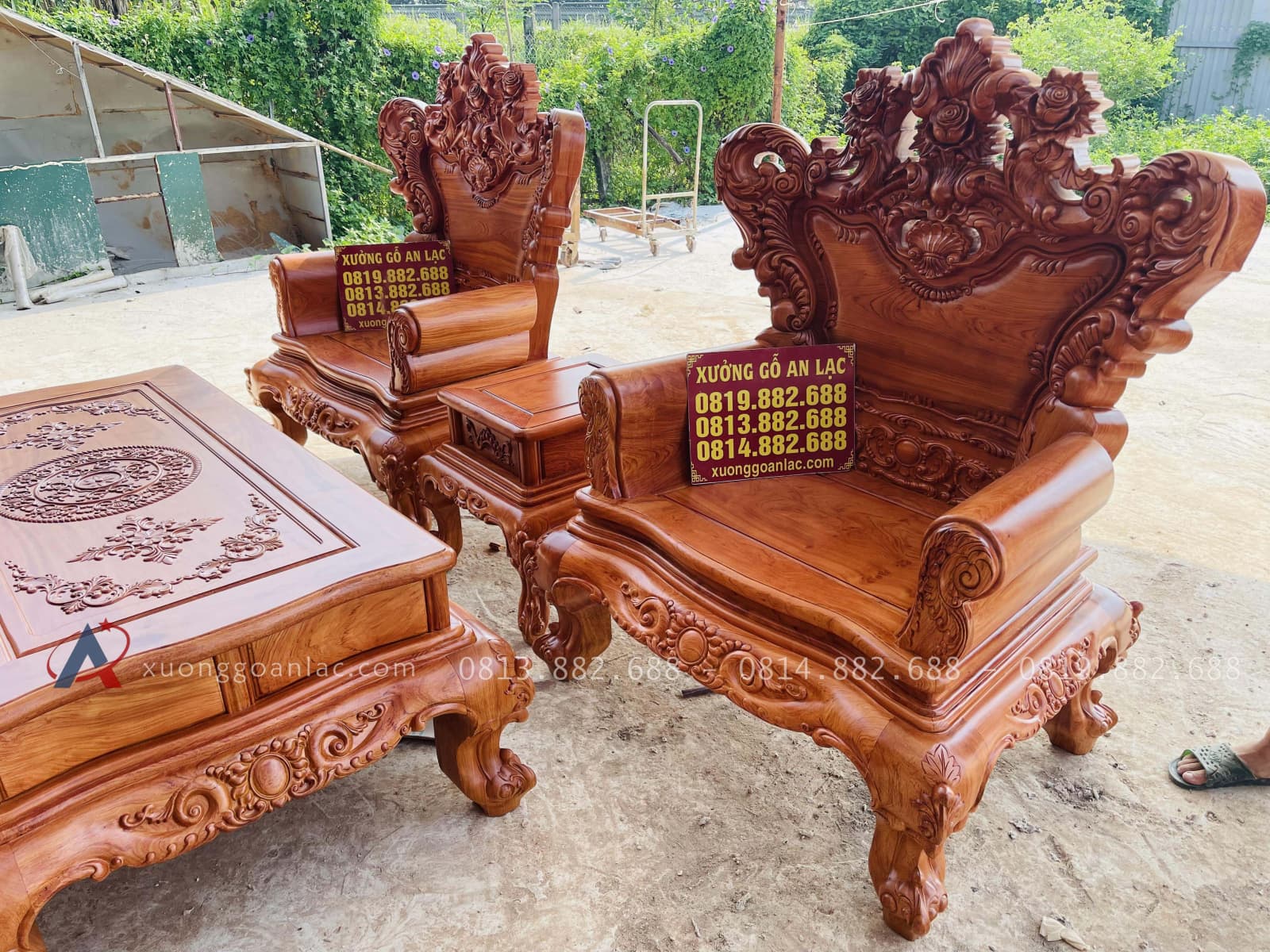 Bộ bàn ghế louis hoàng gia 5 món gỗ hương đá (Anh Phát - Đồng Nai) 34 bộ đôi ghế đơn louis gỗ hương