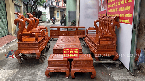 combo bàn ghế tần thủy hoàng và kệ tivi gỗ hương đá