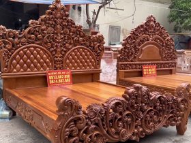 Combo 2 giường ngủ hoàng gia gõ đỏ 9 mẫu giường ngủ louis hoa hồng