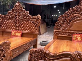 Combo 2 giường ngủ hoàng gia gõ đỏ 10 mẫu giường 1m8 x 2m