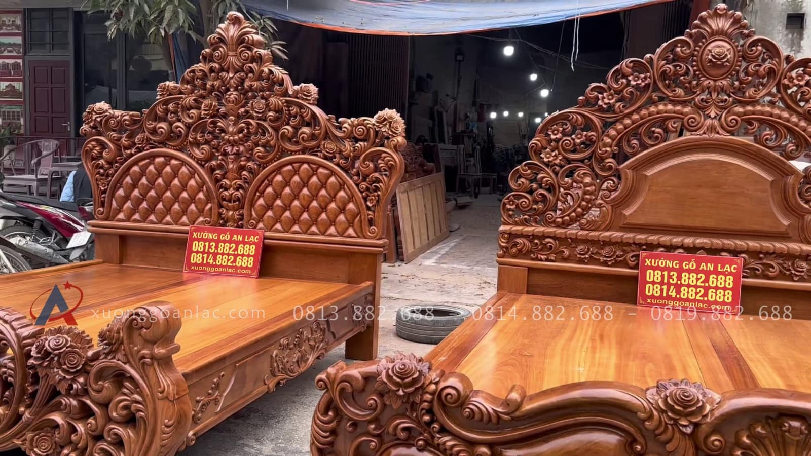 Combo 2 giường ngủ hoàng gia gõ đỏ 18 mẫu giường 1m8 x 2m