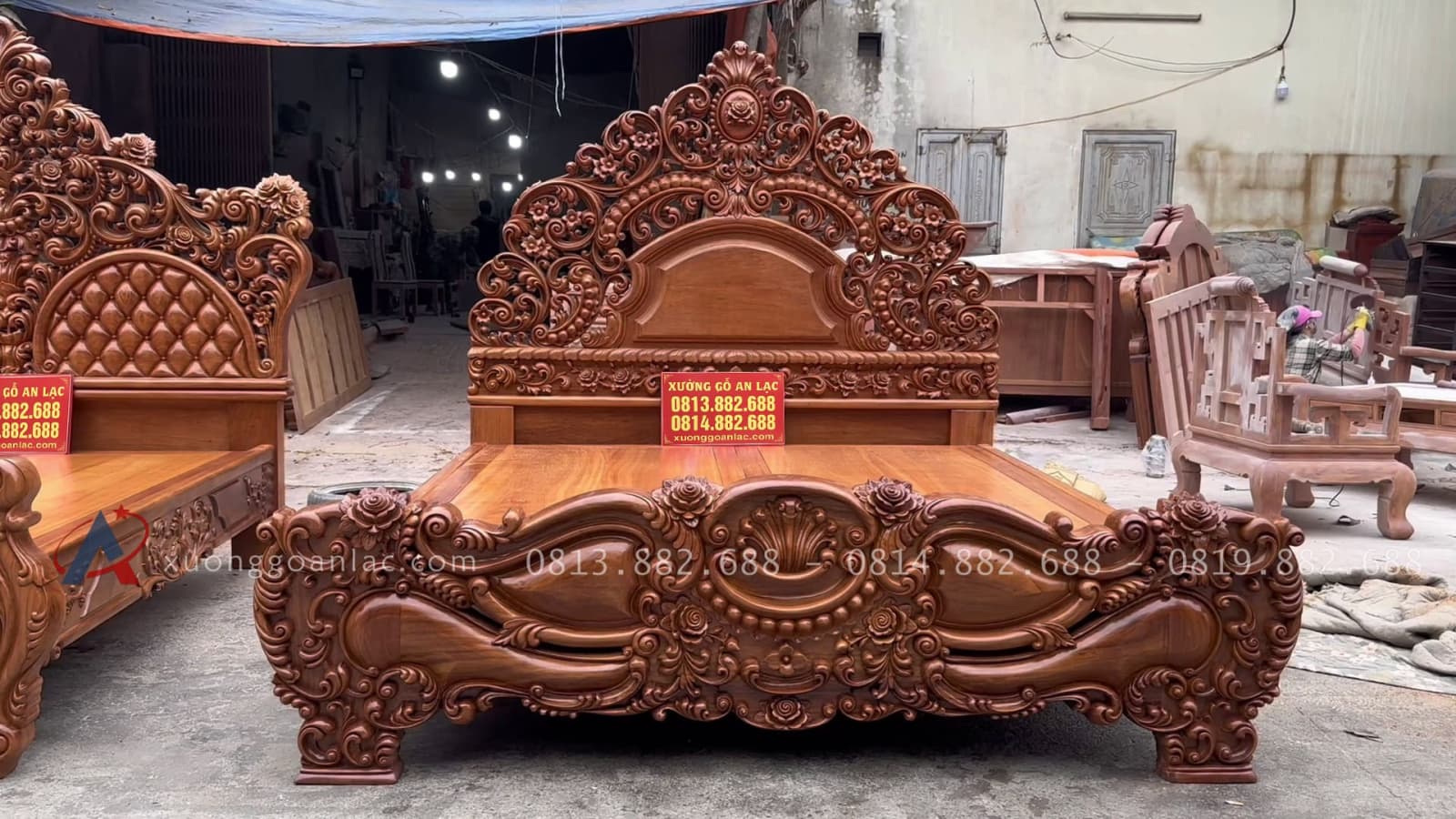 Combo 2 giường ngủ hoàng gia gõ đỏ 21 mẫu giường nữ hoàng hàng vip