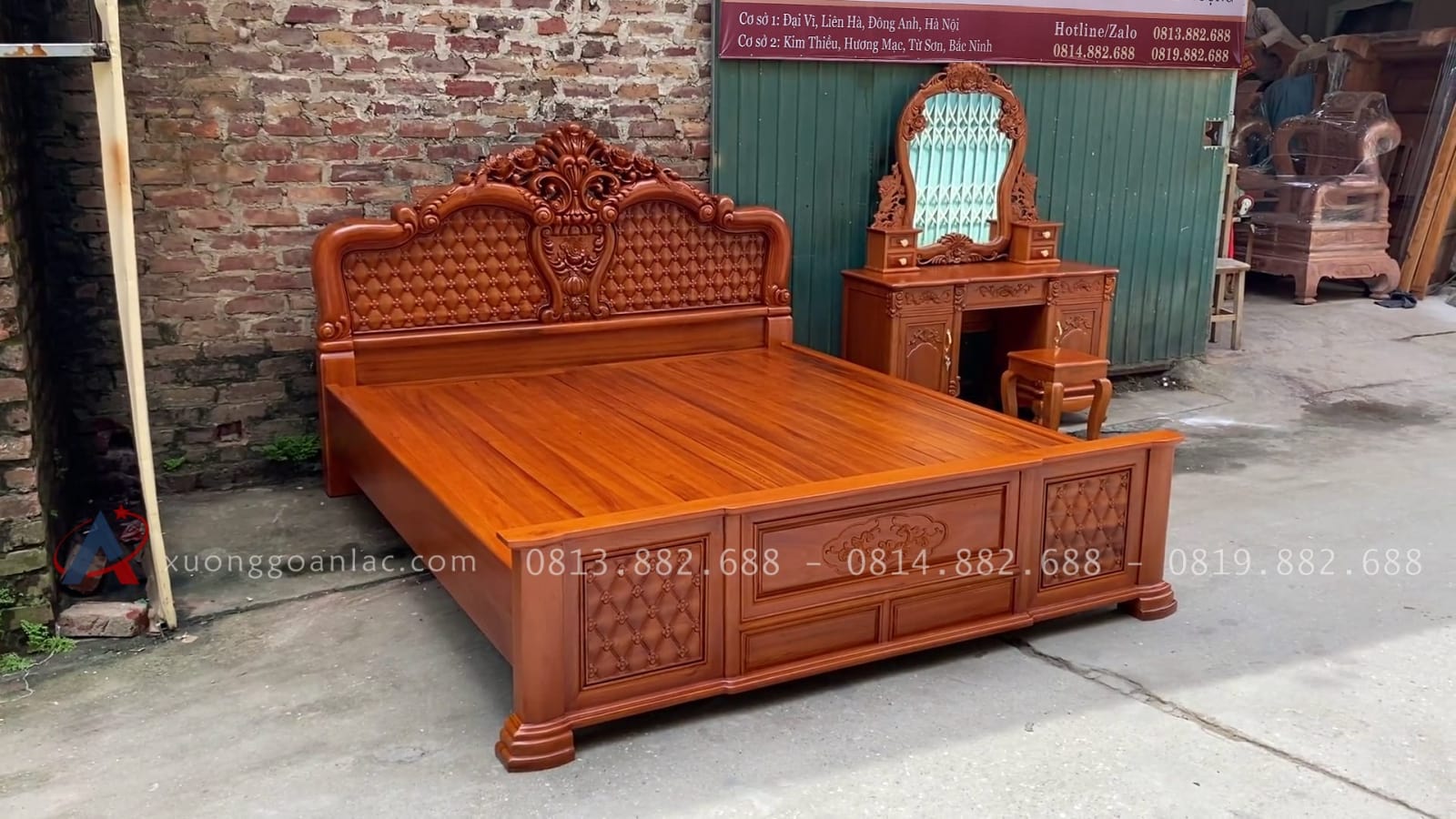 Giường ngủ hồng chim+ bàn trang điểm gỗ gõ đỏ 16 combo giường ngủ louis và bàn trang điểm hoa hồng gỗ gõ đỏ
