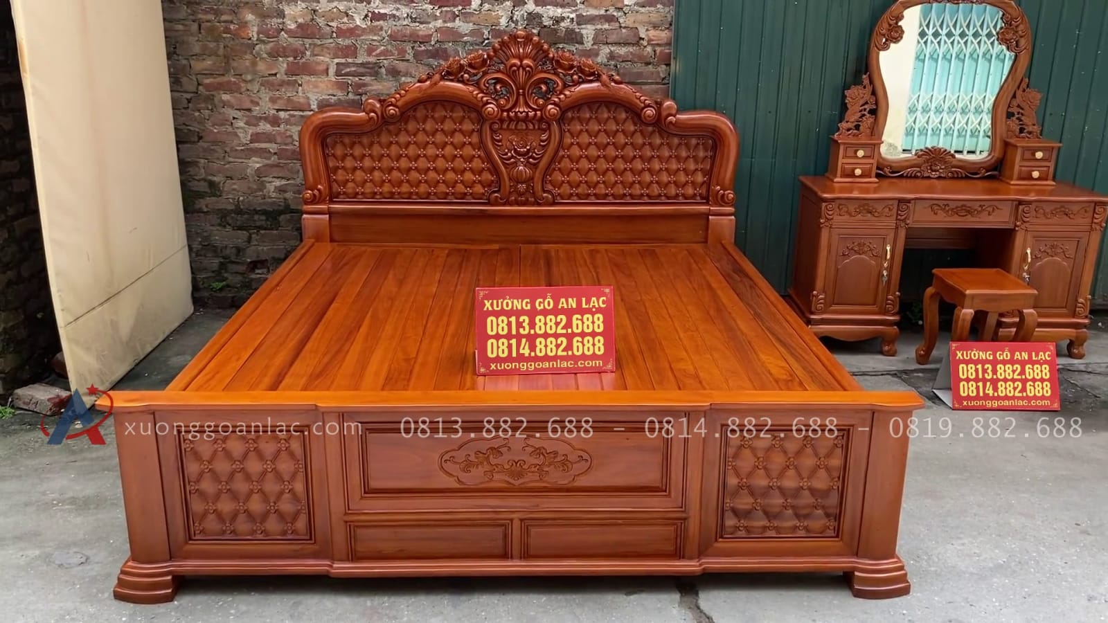 Giường ngủ hồng chim+ bàn trang điểm gỗ gõ đỏ 17 mẫu giường ngủ 1m8x 2m