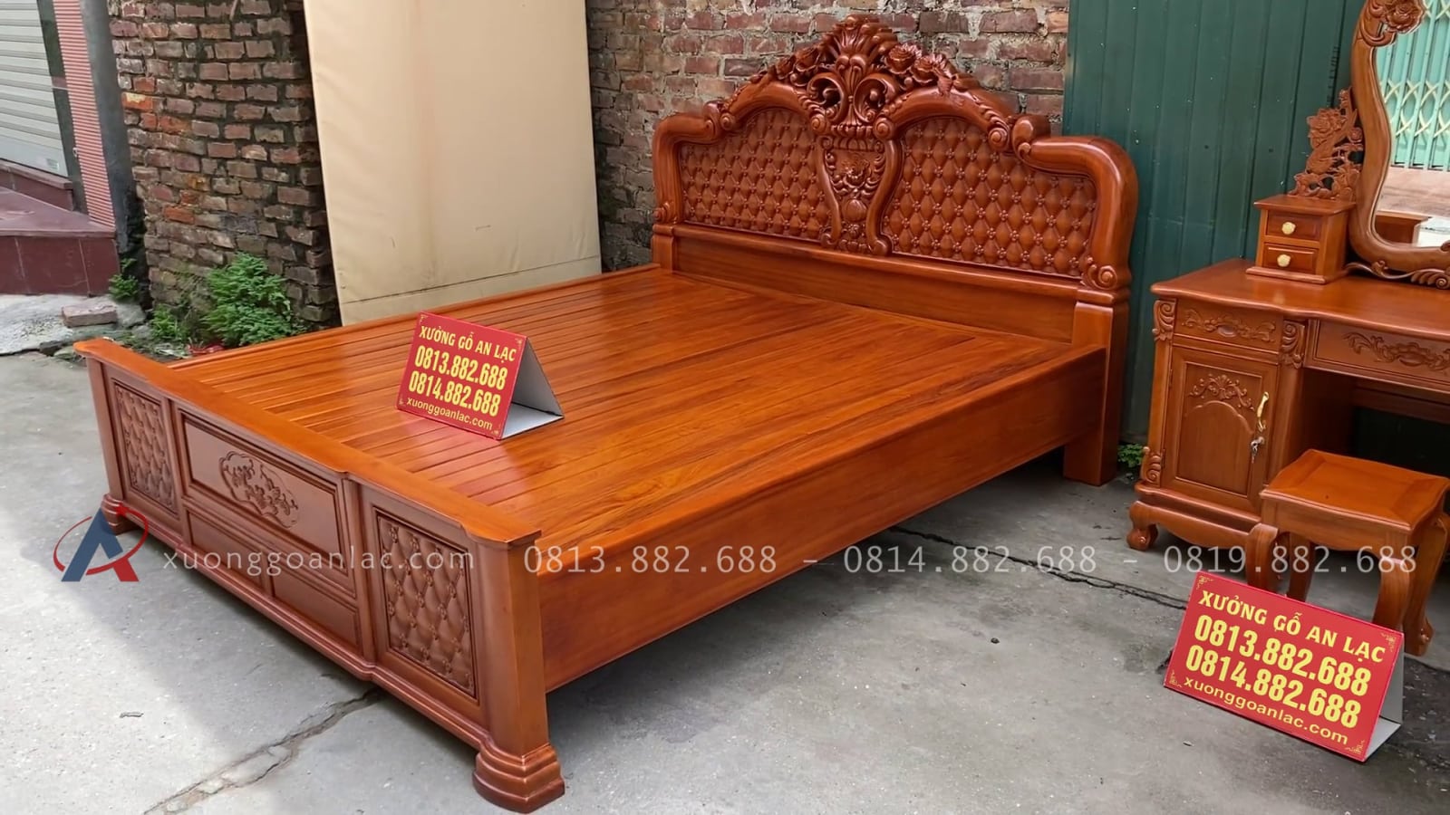 Giường ngủ hồng chim+ bàn trang điểm gỗ gõ đỏ 18 giường ngủ louis đục hoa hồng chim trĩ