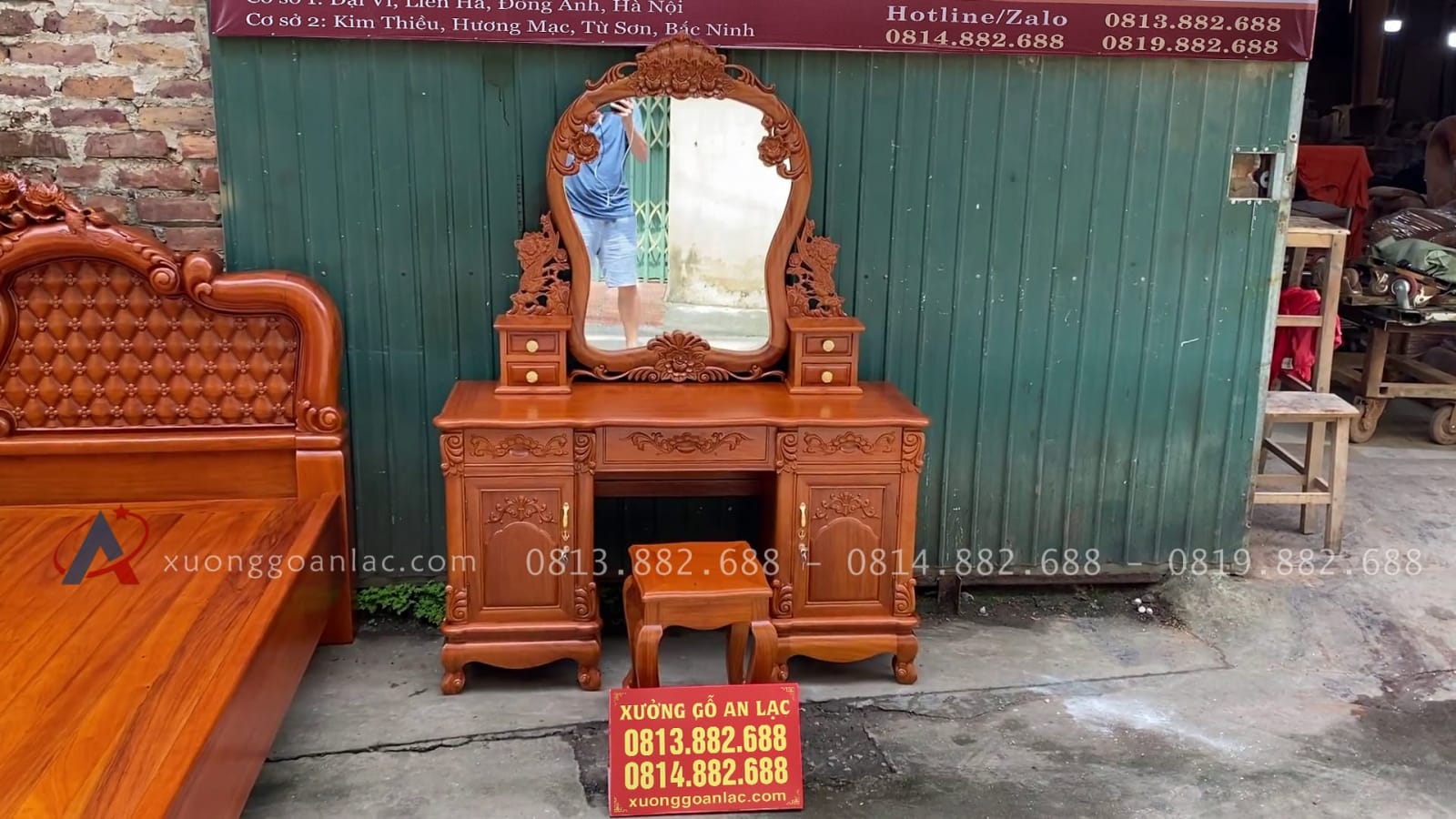 Giường ngủ hồng chim+ bàn trang điểm gỗ gõ đỏ 6 mẫu bàn trang điểm hoa hồng