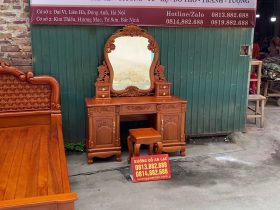Giường ngủ hồng chim+ bàn trang điểm gỗ gõ đỏ 14 mẫu bàn trang điểm louix đục hoa hồng lá tây