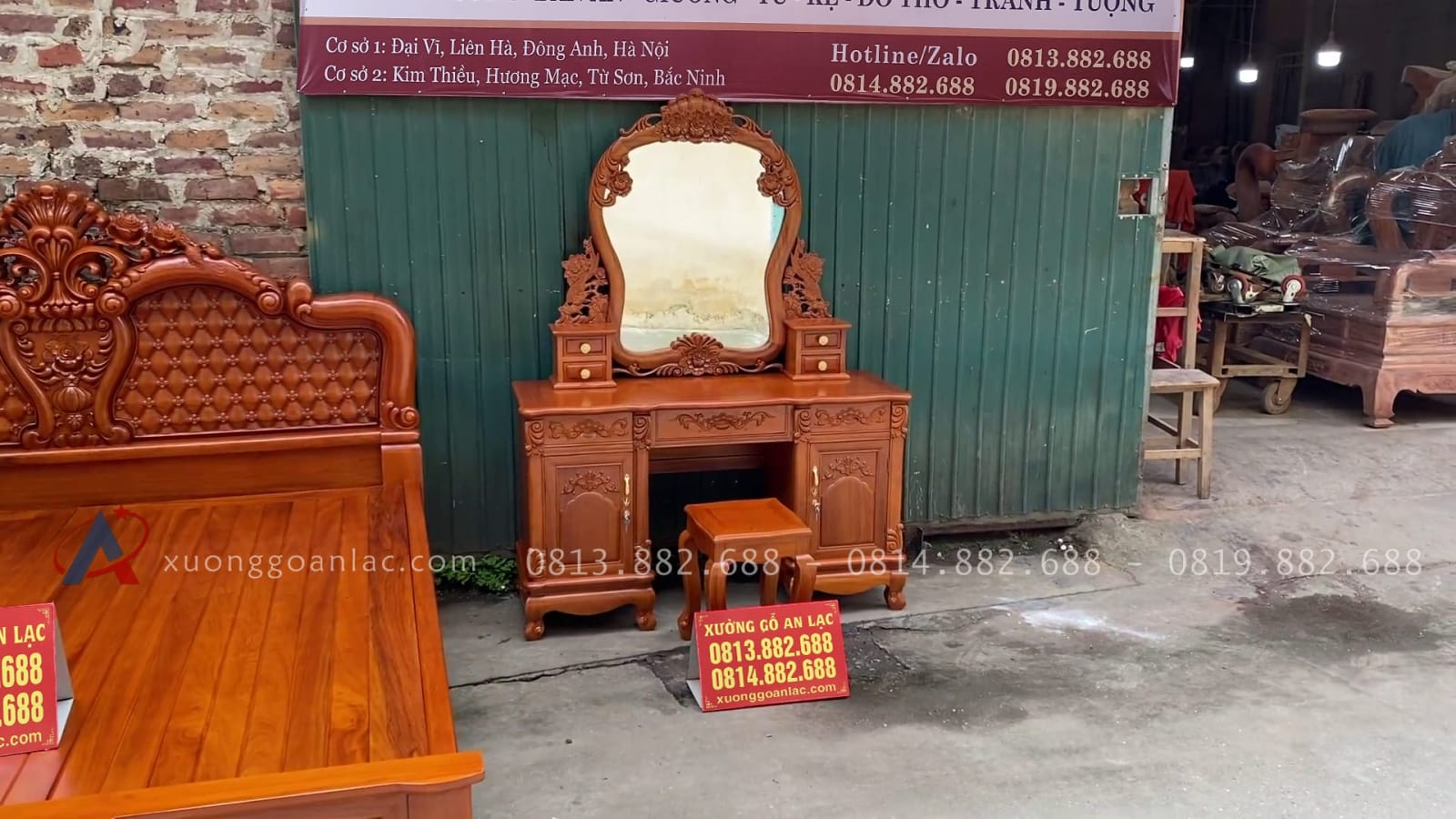 Giường ngủ hồng chim+ bàn trang điểm gỗ gõ đỏ 19 mẫu bàn trang điểm louix đục hoa hồng lá tây