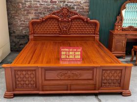 Giường ngủ hồng chim+ bàn trang điểm gỗ gõ đỏ 15 combo giường và bàn phấn hoàng gia