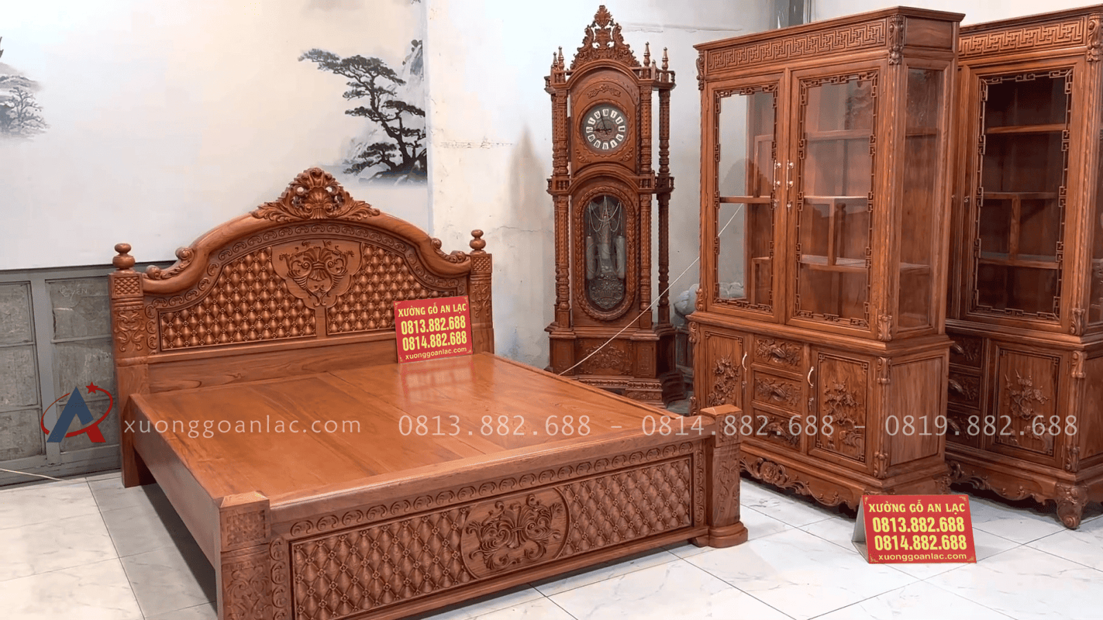 Combo giường Ngủ Louis Hoàng Gia 1m8 x 2m + tủ rượu gỗ hương đá 14 combo giường ngủ louis và tủ rượu gỗ hương đá