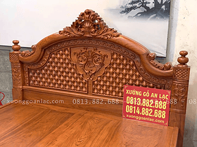 Combo giường Ngủ Louis Hoàng Gia 1m8 x 2m + tủ rượu gỗ hương đá 9 Đầu giường thiết kế nổi bật với vòm hoa lá tây tinh xảo