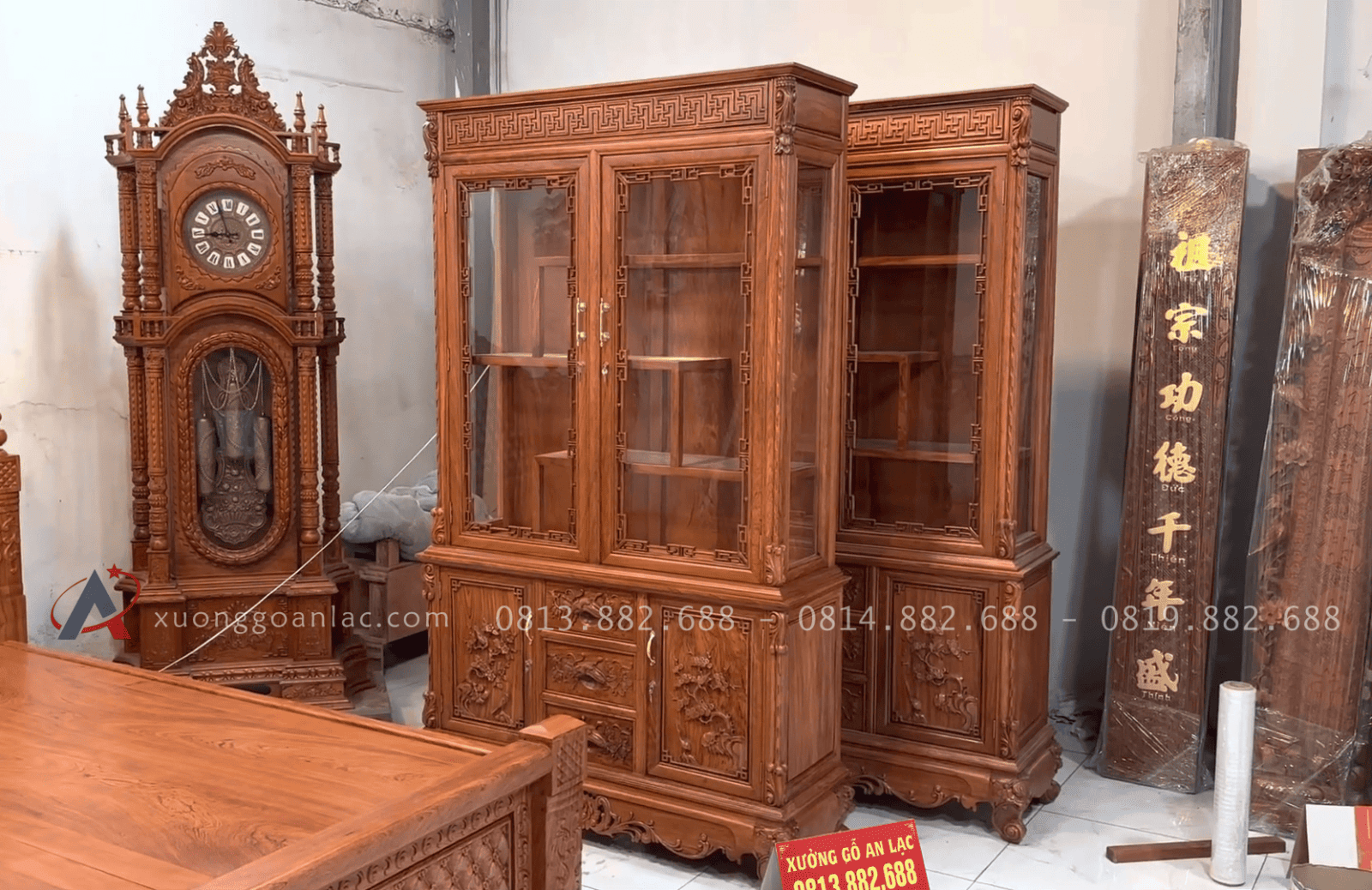 Combo giường Ngủ Louis Hoàng Gia 1m8 x 2m + tủ rượu gỗ hương đá 17 mẫu tủ rượu gỗ gõ đỏ