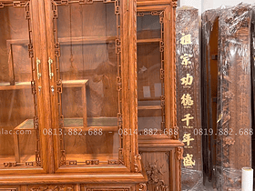 Combo giường Ngủ Louis Hoàng Gia 1m8 x 2m + tủ rượu gỗ hương đá 11 Khối tủ trên kết hợp cánh kính