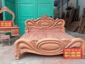 Nội thất phòng ngủ 34 giường ngủ mẫu xoài nguyên khối và bàn trang điểm gỗ hương đá