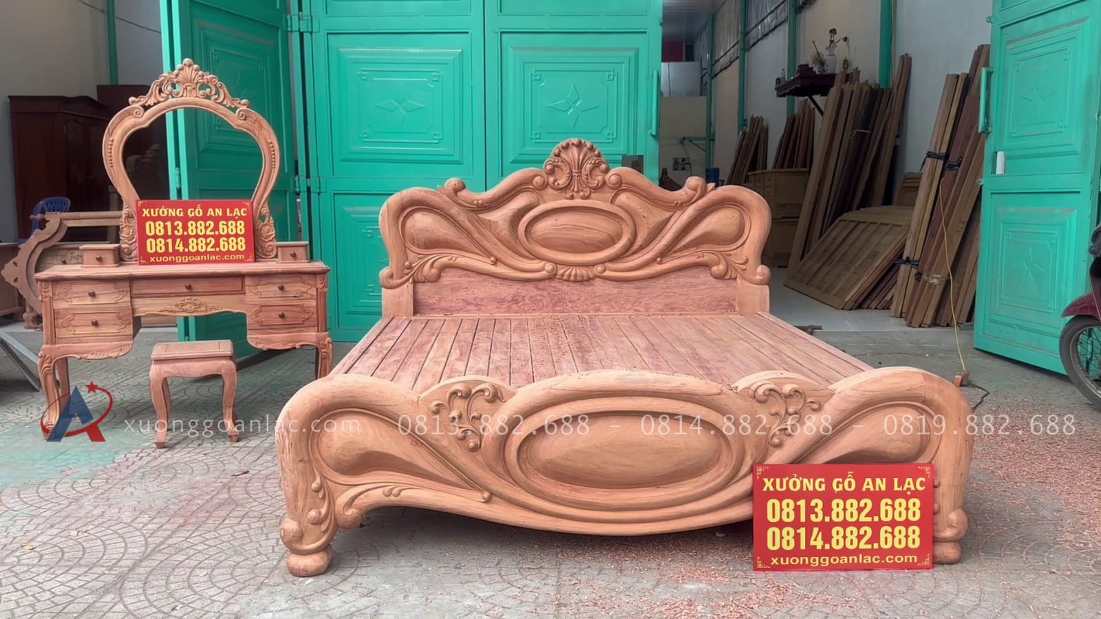 Combo Giường ngủ mẫu xoài nguyên khối + bàn trang điểm gỗ hương đá 1 giường ngủ mẫu xoài nguyên khối và bàn trang điểm gỗ hương đá