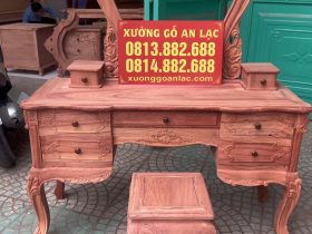 Combo Giường ngủ mẫu xoài nguyên khối + bàn trang điểm gỗ hương đá 7 bàn trang điểm nhiều ngăn kéo