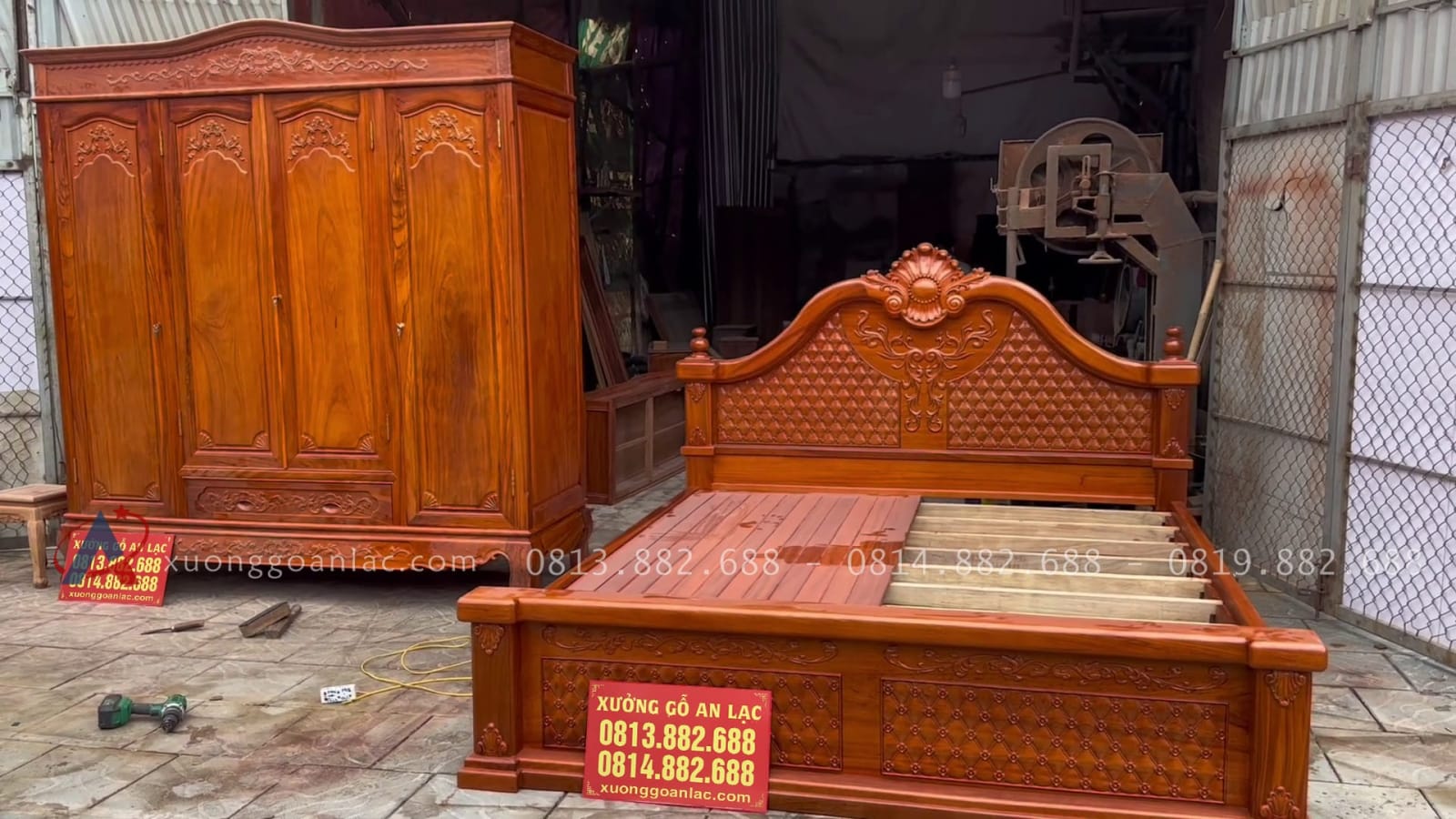 Combo giường ngủ mẫu tân cổ điển + tủ áo gỗ gõ đỏ Nam Phi 12 combo giường ngủ và tủ quần áo gỗ gõ đỏ