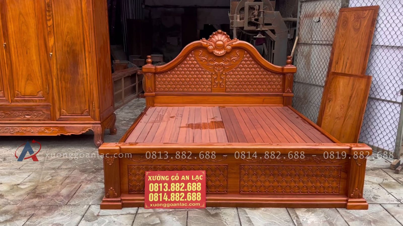 Combo giường ngủ mẫu tân cổ điển + tủ áo gỗ gõ đỏ Nam Phi 14 mẫu giường louis hoàng gia gỗ gõ