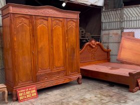 Combo giường ngủ mẫu tân cổ điển + tủ áo gỗ gõ đỏ Nam Phi 11 combo giường ngủ và tủ quần áo louis hoàng gia