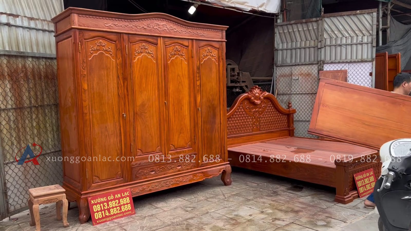Combo giường ngủ mẫu tân cổ điển + tủ áo gỗ gõ đỏ Nam Phi 17 combo giường ngủ và tủ quần áo louis hoàng gia