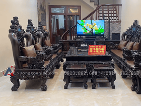 bàn giao combo nội thất phòng khách gỗ mun hàng vip