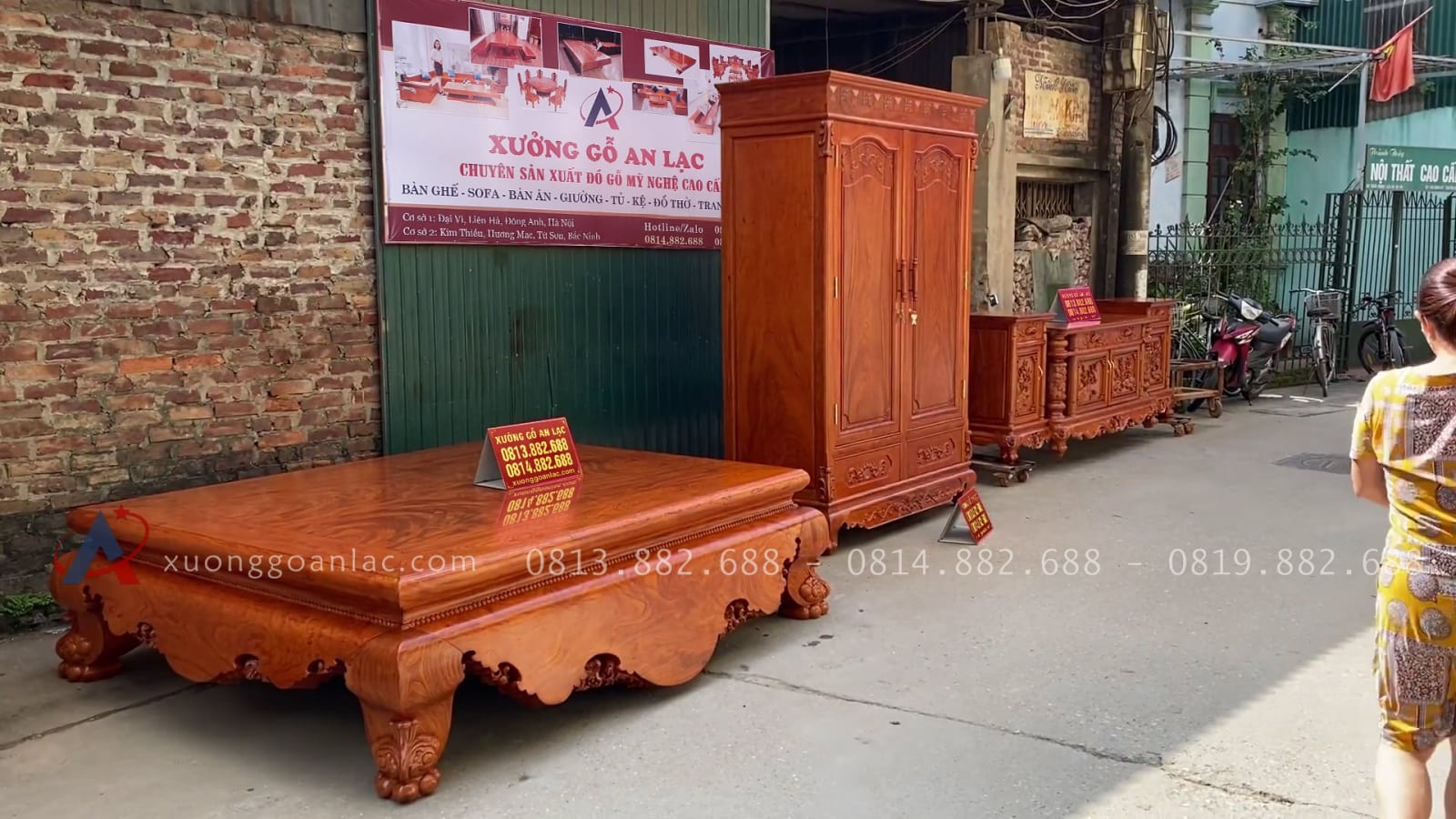 Combo Sập ngồi trọn vân + Kệ tivi + Tủ áo đục tay hàng siêu vip gỗ hương đá (Anh Cao Anh - Chương Mỹ, Hà Nội) 22 combo sập ngồi, kệ tivi và tủ quần áo gỗ hương đá