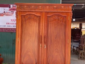 Combo Sập ngồi trọn vân + Kệ tivi + Tủ áo đục tay hàng siêu vip gỗ hương đá (Anh Cao Anh - Chương Mỹ, Hà Nội) 20 tủ quần áo 2 cánh mở.