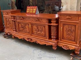 Combo Sập ngồi trọn vân + Kệ tivi + Tủ áo đục tay hàng siêu vip gỗ hương đá (Anh Cao Anh - Chương Mỹ, Hà Nội) 15 Kệ tivi gỗ hương đá dài 2m85