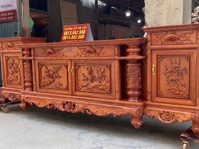 Combo Sập ngồi trọn vân + Kệ tivi + Tủ áo đục tay hàng siêu vip gỗ hương đá (Anh Cao Anh - Chương Mỹ, Hà Nội) 16 Thân kệ thiết kế nhiều ngăn kéo và tủ