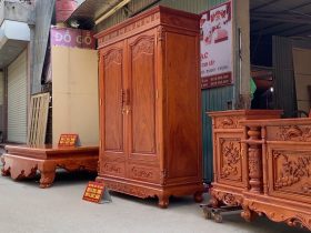Combo Sập ngồi trọn vân + Kệ tivi + Tủ áo đục tay hàng siêu vip gỗ hương đá (Anh Cao Anh - Chương Mỹ, Hà Nội) 19 mẫu tủ quần áo gỗ hương đá