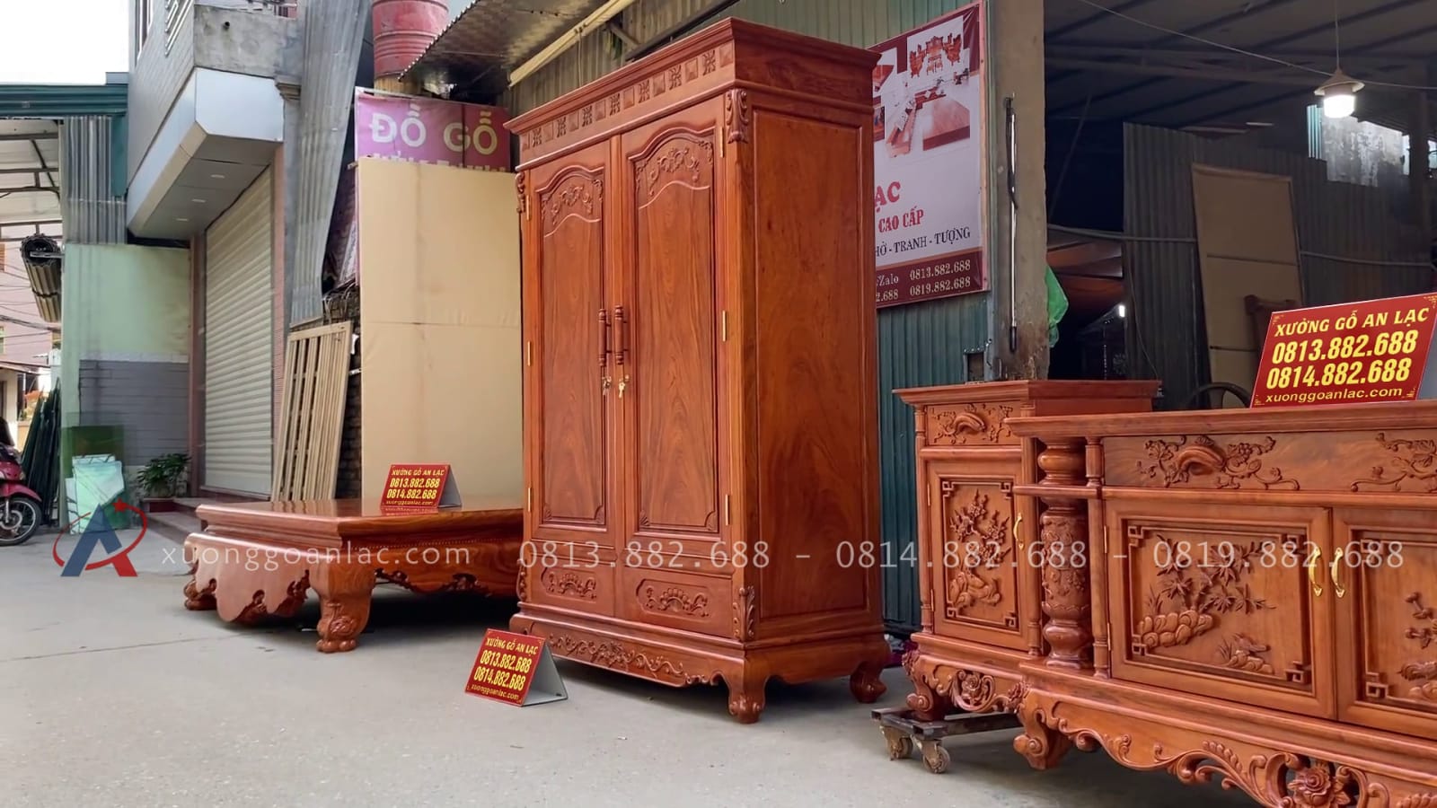 Combo Sập ngồi trọn vân + Kệ tivi + Tủ áo đục tay hàng siêu vip gỗ hương đá (Anh Cao Anh - Chương Mỹ, Hà Nội) 30 mẫu tủ quần áo gỗ hương đá