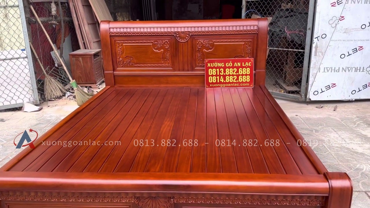 Giường ngủ chữ X gỗ gõ đỏ dát nan 1m6 x 2m 22 mẫu giường dát phản nan