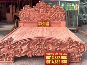 giường ngủ louis hoàng gia nguyên khối gỗ hương đá