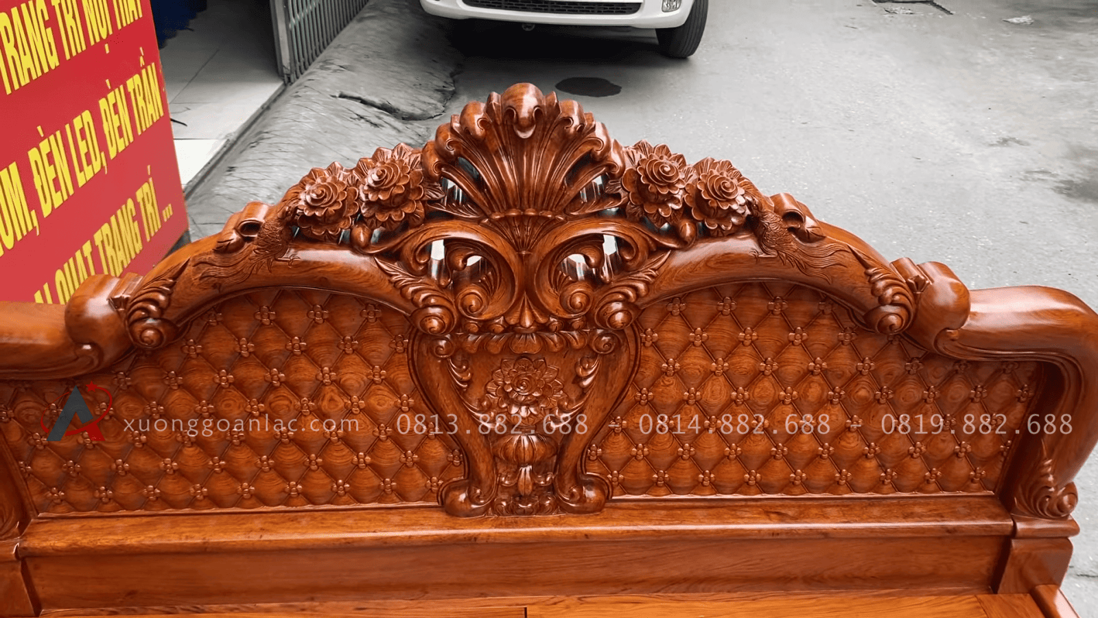 Giường louis hồng chim vòm 2 đầu đục tỉa tay 16 đầu giường đục hoa hồng chim trĩ lá tây