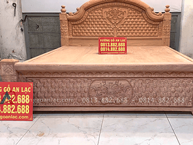 Giường cột vòm đục trám gỗ Hương Đá 2m x 2m2 12 đầu thấp đục hoa lá tây trám lồng mai