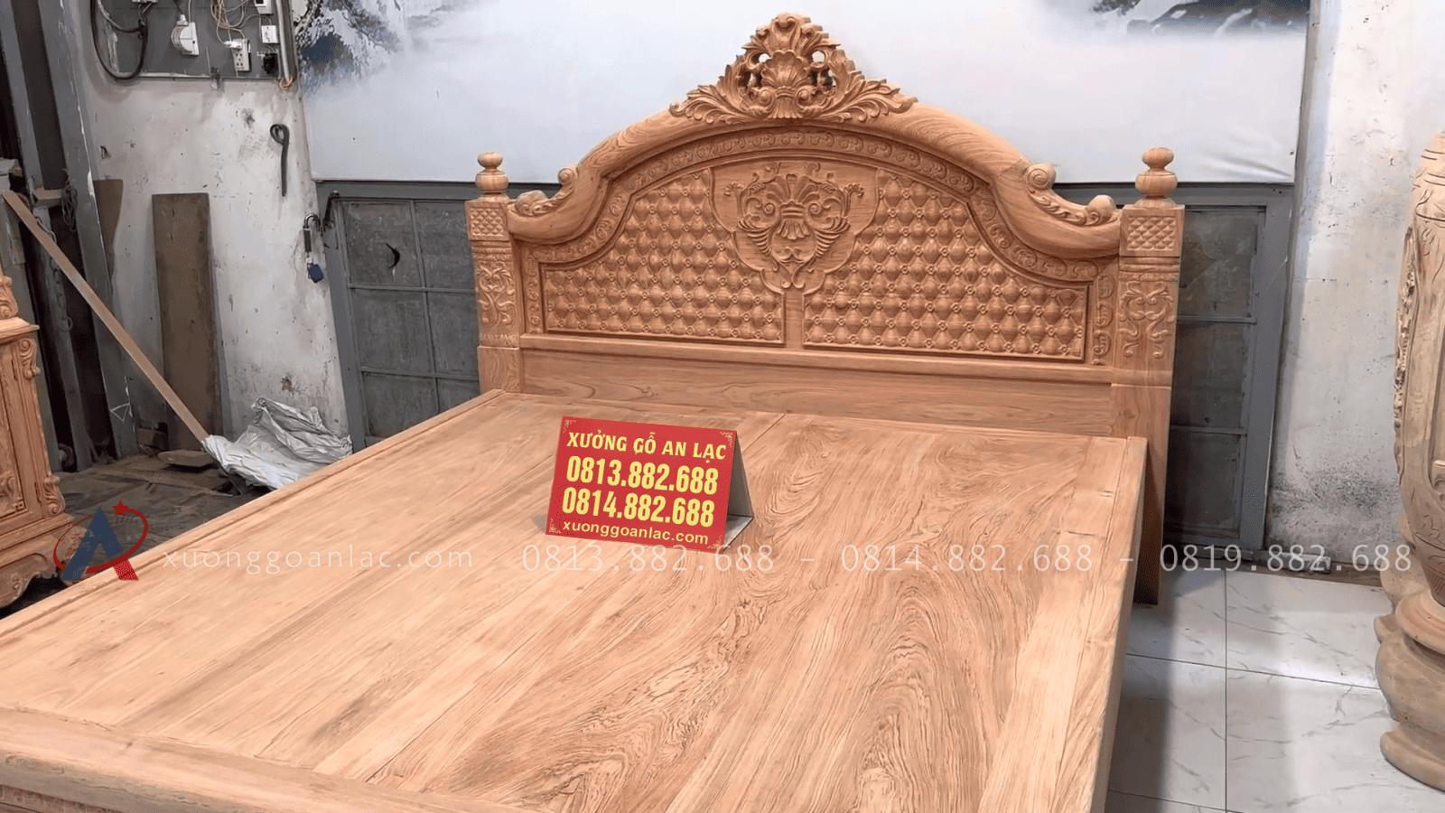 Giường cột vòm đục trám gỗ Hương Đá 2m x 2m2 20 giường ngủ dát phản tấm chắc chắn