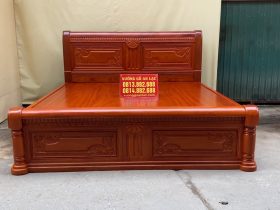 Giường ngủ chữ X cao cấp 17 đầu thấp đục họa tiết hoa lá tây