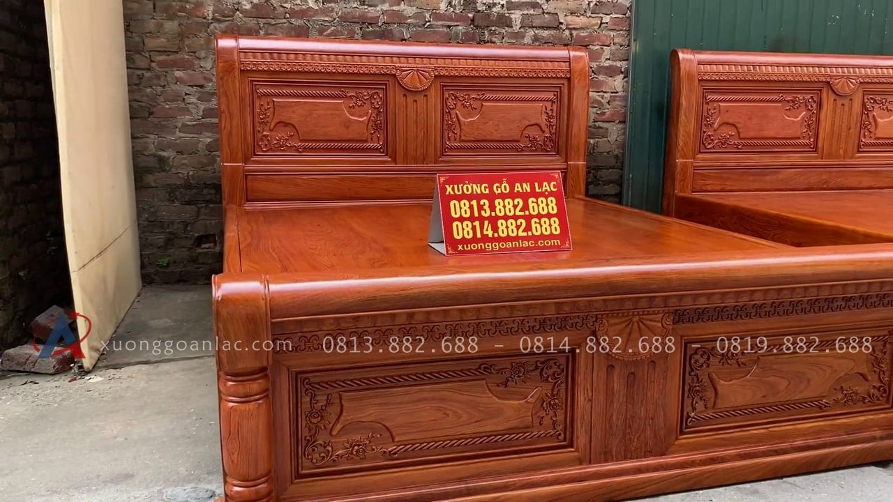 Bộ hai giường chữ X gỗ hương đá 19 mẫu giường ngủ gỗ hương đá